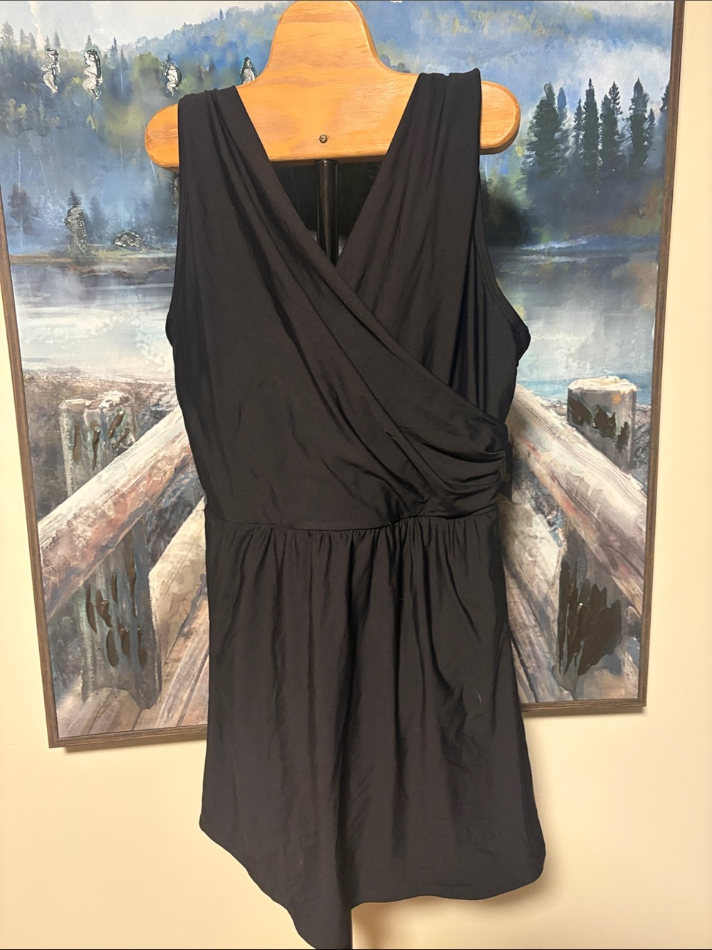 Lands' End Black Sleeveless Wrap One-Piece Swimdress 18W DD